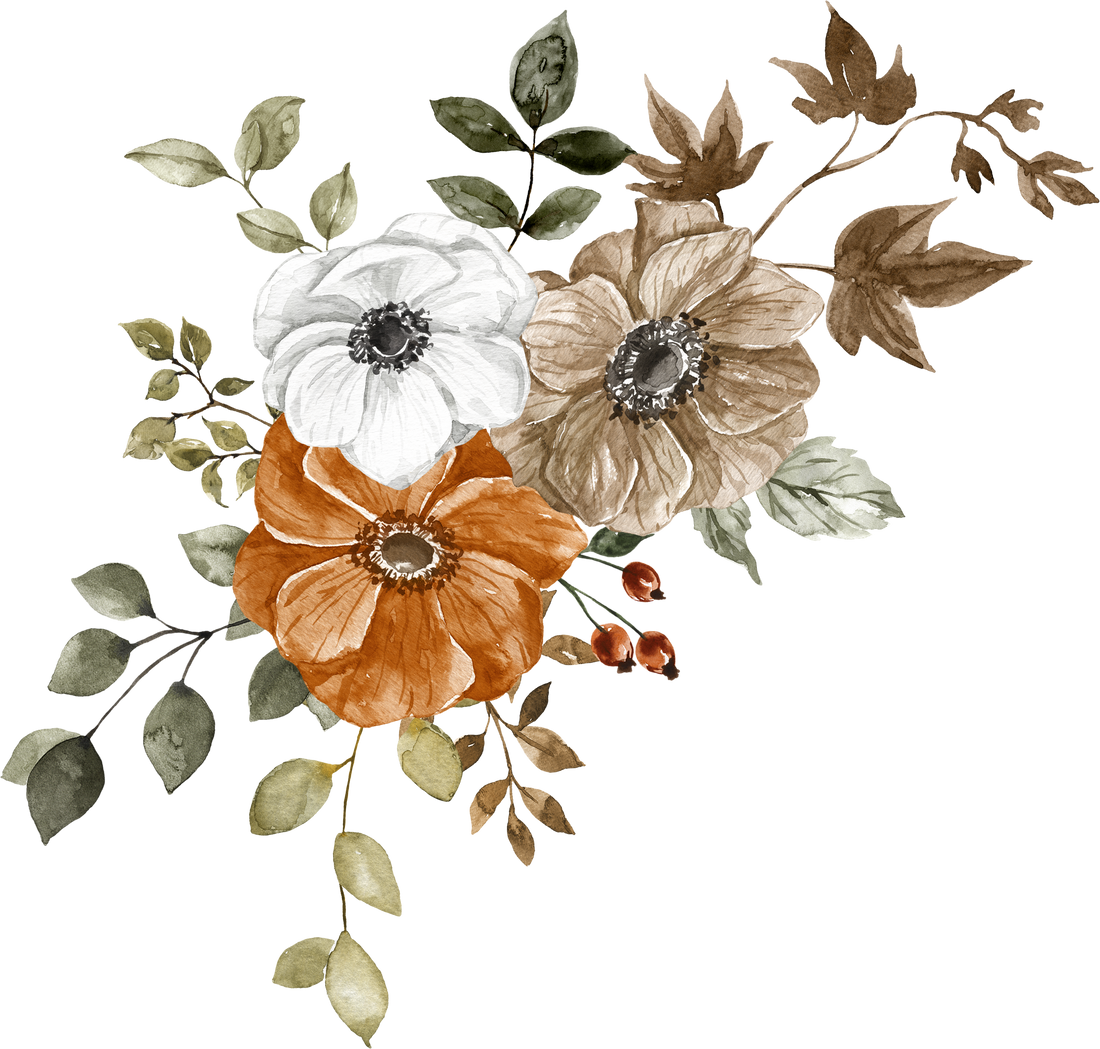 Watercolor arrangement with flowers, leaves